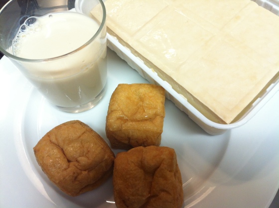 Soy products are also a member of the legume family. Nutritionally, however, these can also fit into the dairy food group (if soy milk is calcium-fortified, and if tofu is set with calcium) Clockwise: Soy beverage, firm calcium-set tofu, fried tofu puffs (also calcium-set) Tofu is often made with magnesium instead of calcium, so read the ingredients list to check.
